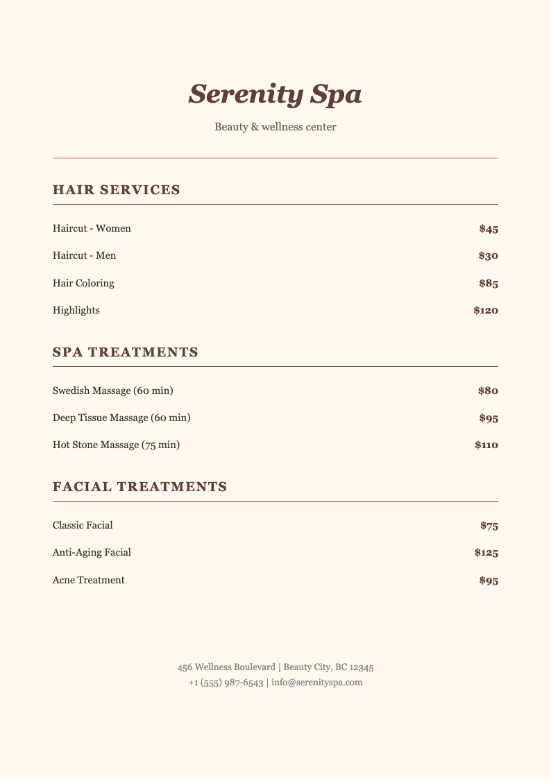 Salon spa price list Template